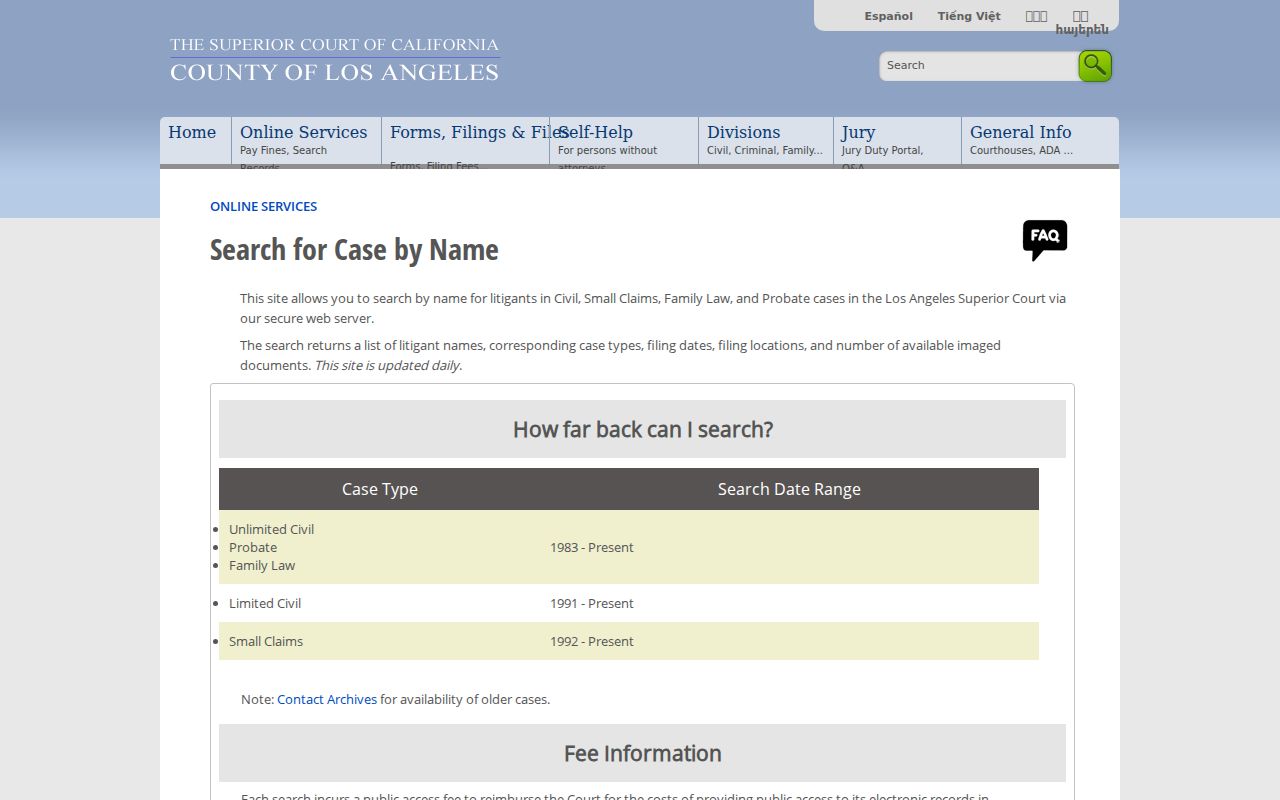 Paramount people search Los Angeles Superior Court name index
