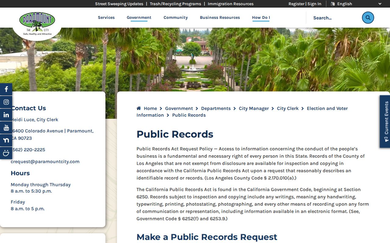 Paramount people search City Clerk public records page
