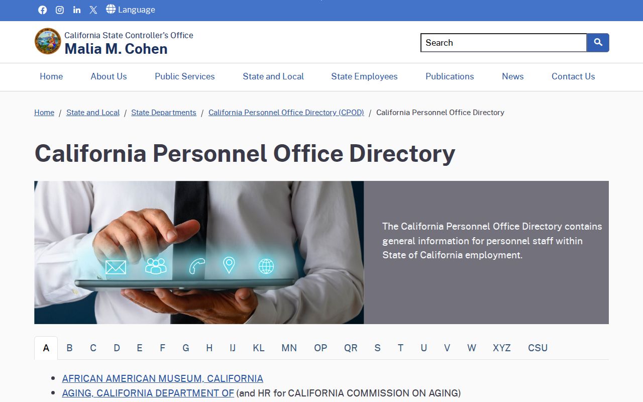 Paramount people directories view of the California Personnel Office Directory