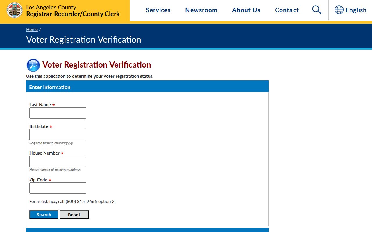Paramount voter records verification screen for Los Angeles County